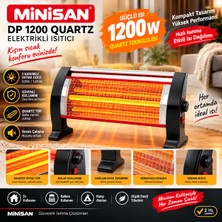 Minisan Dp 1200 Q 1200W Elektrikli Soba 3 Kademeli Quartz Siyah Mini Isıtıcı | Kompakt Ayak ve Masa Altı Isıtıcı, - 3 Çubuklu Ev Ofis Soba Devrilme Emniyetli