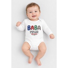 BEBEKİZ %100 Pamuk Baba Yazı Baskılı Bebek Body Uzun Kolllu Çıtçıtlı Unisex Bebek Badi Zıbın Beyaz