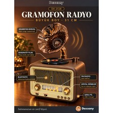 Dexxony DX-2528 Kahverengi Nostaljik Radyo Retro Gramofon Büyük Boy Şarjlı Bluetooth Hoparlör Fm USB