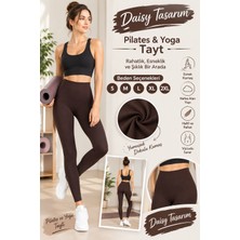 Daisy Tasarım Kadın Pilates Yoga Taytı Yüksek Bel Esnek Rahat Spor Tayt Kahverengi