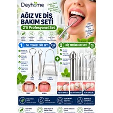 Deyhome 2’li Ağız ve Diş Bakım Seti, 3’lü Paslanmaz Çelik Dil Temizleyici + 7’li Diş Temizleme Seti, Diş Arası ve Plak Temizleme Aparatı