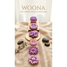 Woona Doğal Soya Wax Mum Seti 6'lı Çiçek Tasarımlı - Romantika Kokulu, Vegan, Mor ve Pembe El Yapımı Doğal Soya Wax Premium Kokulu Vegan Mum Seti