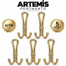 Badem10 [5 Adet] Artemis Askı Portmanto Vestiyer Duvar Askısı Metal Altın Gold Banyo Mutfak Dolap Askılığı
