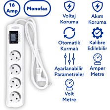Tomzn Akım ve Voltaj Korumalı Uzatmalı Çoklu Priz 16A Voltaj ve Akım Koruma Prizi 1,5 Metre
