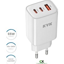 KVK Teknik Servis 65W 3 Portlu Hızlı Şarj Adaptörü – 2 Usb-C + 1 Usb-A – KVK-SB101