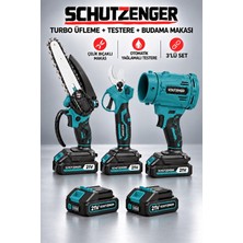 SCHUTZENGER 2 Akülü Turbo Hava Üfleme, Otomatik Yağlamalı Zincirli Testere ve Dal Budama Makası Mavi 803