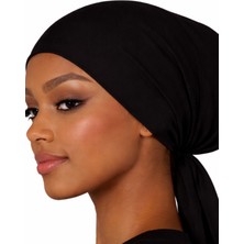 Hijabchi Siyah Dikişsiz Bone – Düz ve Dantelli Hacimli Model Kaymaz Şal Altı Bone