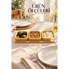 Kitchen Line Bambu Trio Tepsili 3’lü Kare Sunum Kasesi Seti – Kahvaltılık, Çerezlik ve Sosluk 30 × 11 cm