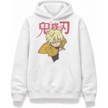 Fuddy Moda Unisex Baby Zenitsu Baskılı Kapüşonlu Sweatshirt, Oversize Demon Slayer Anime Temalı Hoodie