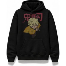 Fuddy Moda Unisex Baby Zenitsu Baskılı Kapüşonlu Sweatshirt, Oversize Demon Slayer Anime Temalı Hoodie