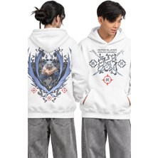 Fuddy Moda Unisex Demon Slayer Inosuke Sırt Baskılı Kapüşonlu Sweatshirt, Oversize Anime Temalı Hoodie