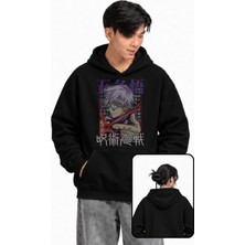 Fuddy Moda Unisex Gojo Satoru Baskılı Kapüşonlu Sweatshirt, Oversize Jujutsu Kaisen Anime Temalı Hoodie