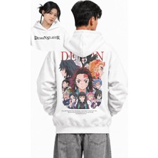Fuddy Moda Unisex Demon Slayer Karakterleri Sırt Baskılı Kapüşonlu Sweatshirt, Oversize Anime Temalı Hoodie