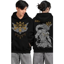 Fuddy Moda Unisex Jujutsu Kaisen Mahoraga Sırt Baskılı Kapüşonlu Sweatshirt, Oversize Anime Temalı Hoodie