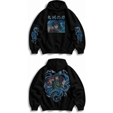 Fuddy Moda Unisex Giyu Tomioka Sırt Baskılı Kapüşonlu Sweatshirt, Oversize Demon Slayer Anime Temalı Hoodie