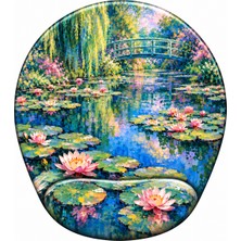 Hamiki Claude Monet Tarzı Nilüferli Su Bahçesi  Bilek Destekli Mouse Pad Ergonomik Kaymaz Taban Mousepad Fare Altlığı
