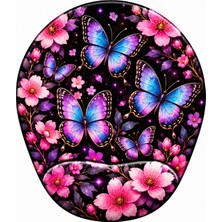 Hamiki Altın Ay ve Çiçeklerin Büyülü Göğü Bilek Destekli Mouse Pad Ergonomik Kaymaz Taban Mousepad Fare Altlığı