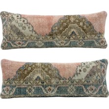 Yün Kahverengi El Yapımı Kırlent Kılıfı 2 Parça Set 40 x 120 cm