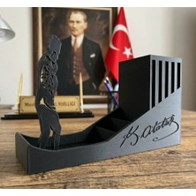 Besso Atatürk Temalı 3D Baskı Masaüstü Kalemlik ve Organizer - Kocatepe Silüetli & Imzalı Ofis Masa Düzenleyici