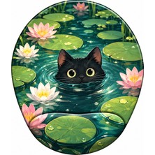 Hamiki Nilüfer Göletinde Meraklı Kedi Bilek Destekli Mouse Pad Ergonomik Kaymaz Taban Mousepad Fare Altlığı