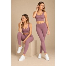 QKK Kadın Çok Sıkı Kalıp Pedli Büstiyer ve Fitilli Tayt Spor Alt Üst Takım 2'li Paket
