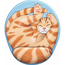 Hamiki Uyuyan Tekir Kedi Desenli Bilek Destekli Mouse Pad Ergonomik Kaymaz Taban Mousepad Fare Altlığı