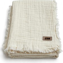 Liva Home %100 Organik Pamuk 4 Katlı Müslin Bebek Battaniyesi 110X110CM Püsküllü