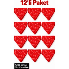 Herşey Nota 12’li Atatürk Imzalı Kırmızı Fular Bandana %100 Pamuk 52X52 cm Tören Etkinlik