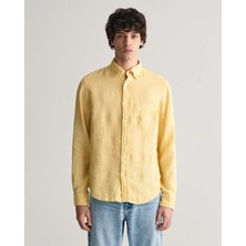 Gant Erkek Sarı Regular Fit Düğmeli Yaka Keten Gömlek