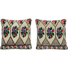 Kilim Yün Kahverengi El Yapımı Kırlent Kılıfı 2 Parça Set 50 x 50 cm