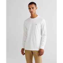 Gant Erkek Beyaz Slim Fit Bisiklet Yaka Uzun Kollu T-Shirt