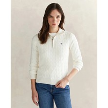 Gant Women's White Regular Fit Half-Zip Knit Sweater