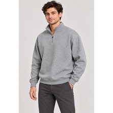 Milares Erkek Üç Iplik Içi Şardonlu Dik Yaka Yarım Fermuarlı Kışlık Sweatshirt - Gri