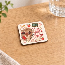 Mor Mürekkep Sad Hamster Öğretmen Baskılı 9x9 cm Kare Mdf Bardak Altlığı - Öğretmene Hediye Ahşap