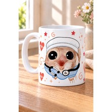 Mor Mürekkep Sad Üzgün Hamster - Meslek Ebe Baskılı Beyaz Kupa