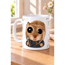 Mor Mürekkep Sad Üzgün Hamster Erkek Berberi Baskılı Beyaz Kupa