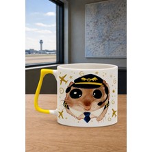 Mor Mürekkep Sad Üzgün Hamster Pilot Baskılı Sarı Kulplu Prime Kupa - Pilota Hediye Bardak Fincan Mug