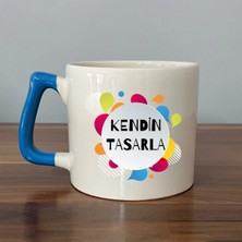 Mor Mürekkep Kendin Tasarla Baskılı Mavi Kulplu Prime Kupa Bardak Fincan Mug