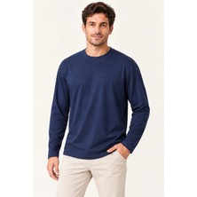 Milares Erkek Modal Yumuşak Dokulu Bisiklet Yaka Uzun Kollu Tişört Sweatshirt - Lacivert