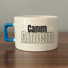 Mor Mürekkep Canım Annem Baskılı Mavi Kulplu Kare Kupa - Anneye Hediye Bardak Fincan Mug