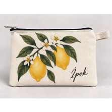 Mor Mürekkep Kişiye Özel Limon Çiçeği Baskılı Fermuarlı Kalemlik 20X10 cm Kalem Kutusu