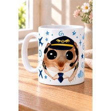 Mor Mürekkep Sad Üzgün Hamster - Meslek Pilot Baskılı Beyaz Kupa