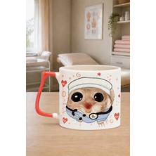 Mor Mürekkep Sad Üzgün Hamster Ebe Baskılı Pembe Kulplu Prime Kupa - Ebeye Hediye Bardak Fincan Mug