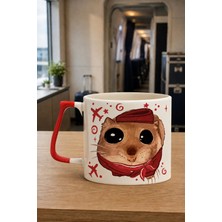 Mor Mürekkep Sad Üzgün Hamster Baskılı Kırmızı Kulplu Prime Kupa - Hostese Hediye Bardak Fincan Mug Model 16897