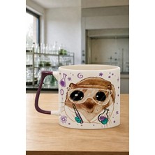 Mor Mürekkep Sad Üzgün Hamster Baskılı Mor Kulplu Prime Kupa - Kimyagere Hediye Bardak Fincan Model 16901