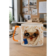 Mor Mürekkep Sad Üzgün Hamster Iç Mimar Baskılı Turuncu Kulplu Prime Kupa - Mimara Hediye Bardak Fincan Mug