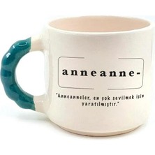 Mor Mürekkep Anneanne Baskılı Yeşil Kulplu Boncuk Kupa - Anneanneye Hediye Bardak Fincan Mug