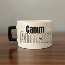 Mor Mürekkep Canım Annem Baskılı Siyah Kulplu Kare Kupa - Anneye Hediye Bardak Fincan Mug