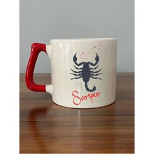 Mor Mürekkep Akrep Burcu Simgesi Baskılı Kırmızı Kulplu Prime Kupa Bardak Fincan Mug