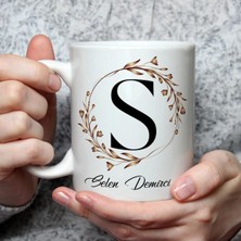 Mor Mürekkep Kişiye Özel Gold Sade Baş Harf Temalı Isimli Baskılı Beyaz Kupa Bardak Fincan Mug